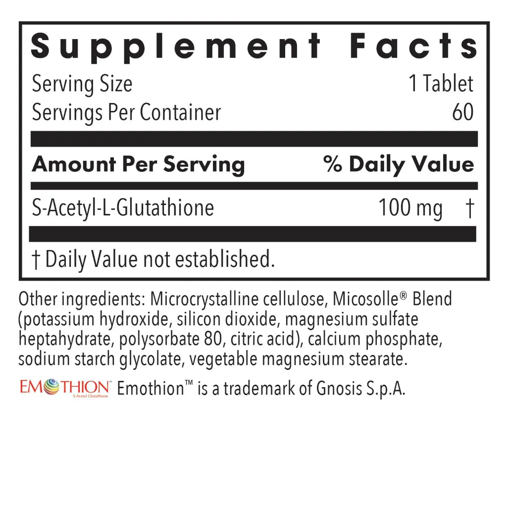 Allergy Research Group Acetyl-Glutathione 100 mg tabs label