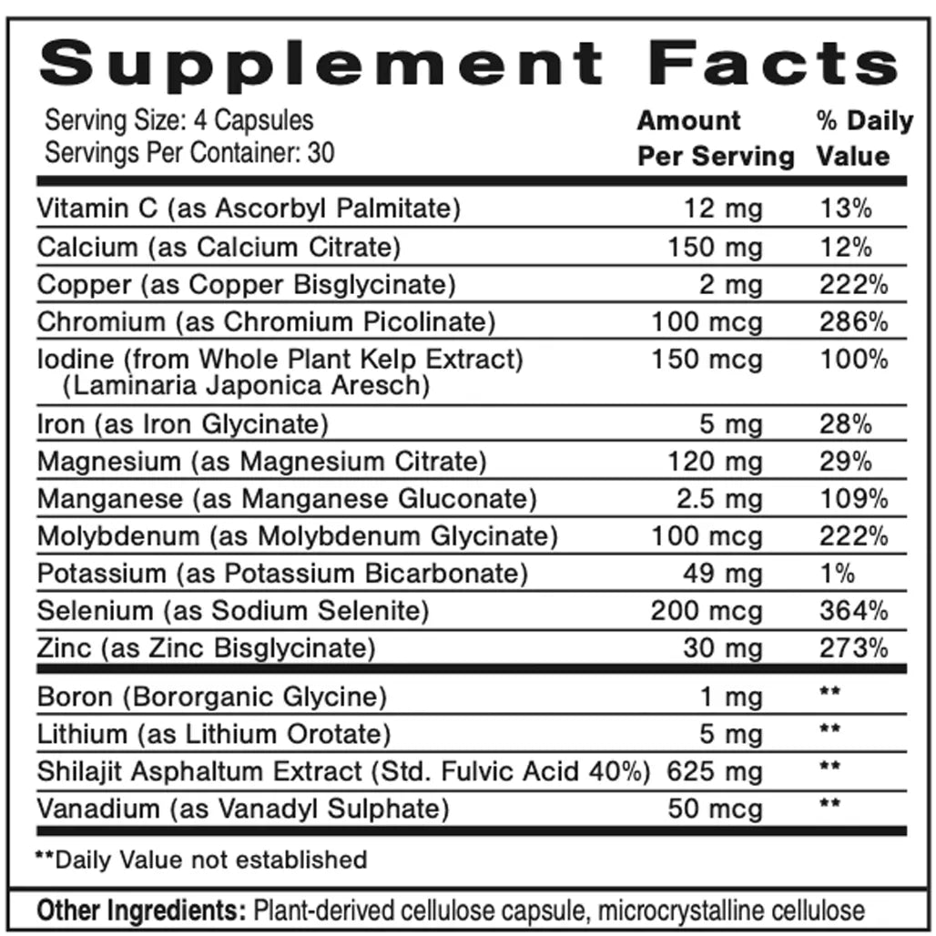 Dr. Shade's Catalyzed Mineral Complex Ingredients