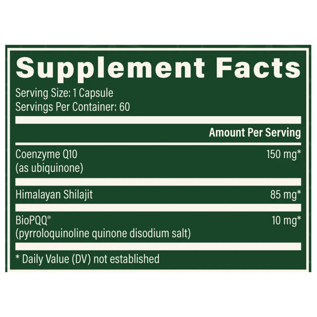 Global Healing CoQ10 & BioPQQ with Shilajit Supplement Facts