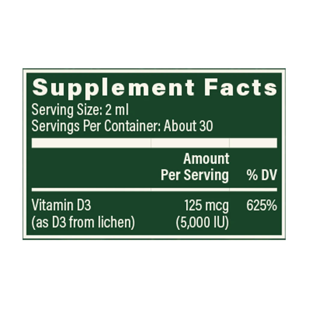 Global Healing Plant-Based Vitamin D3 125 mcg Supplement Facts