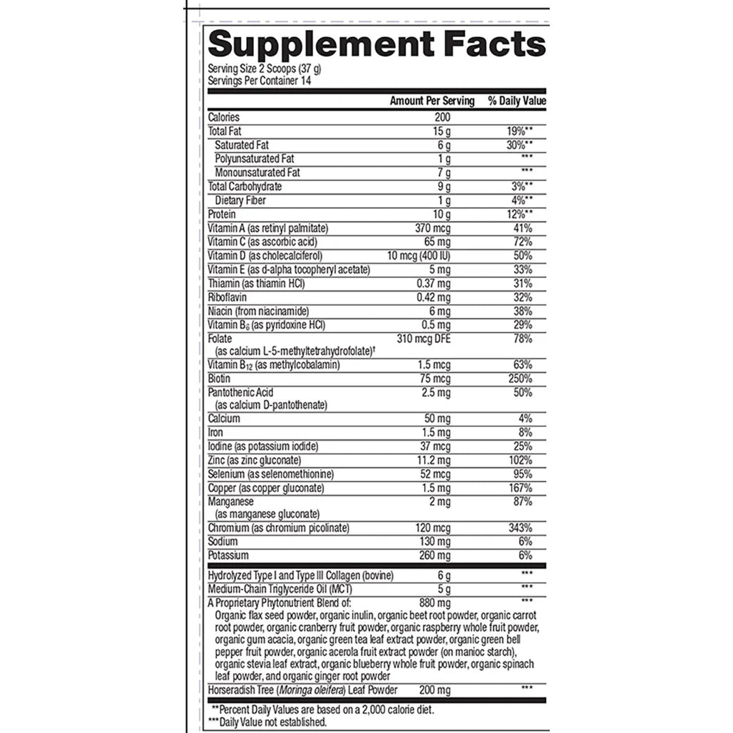 Metagenics Ketogenic Collagen Phyto Moringa Berry Supplement Facts
