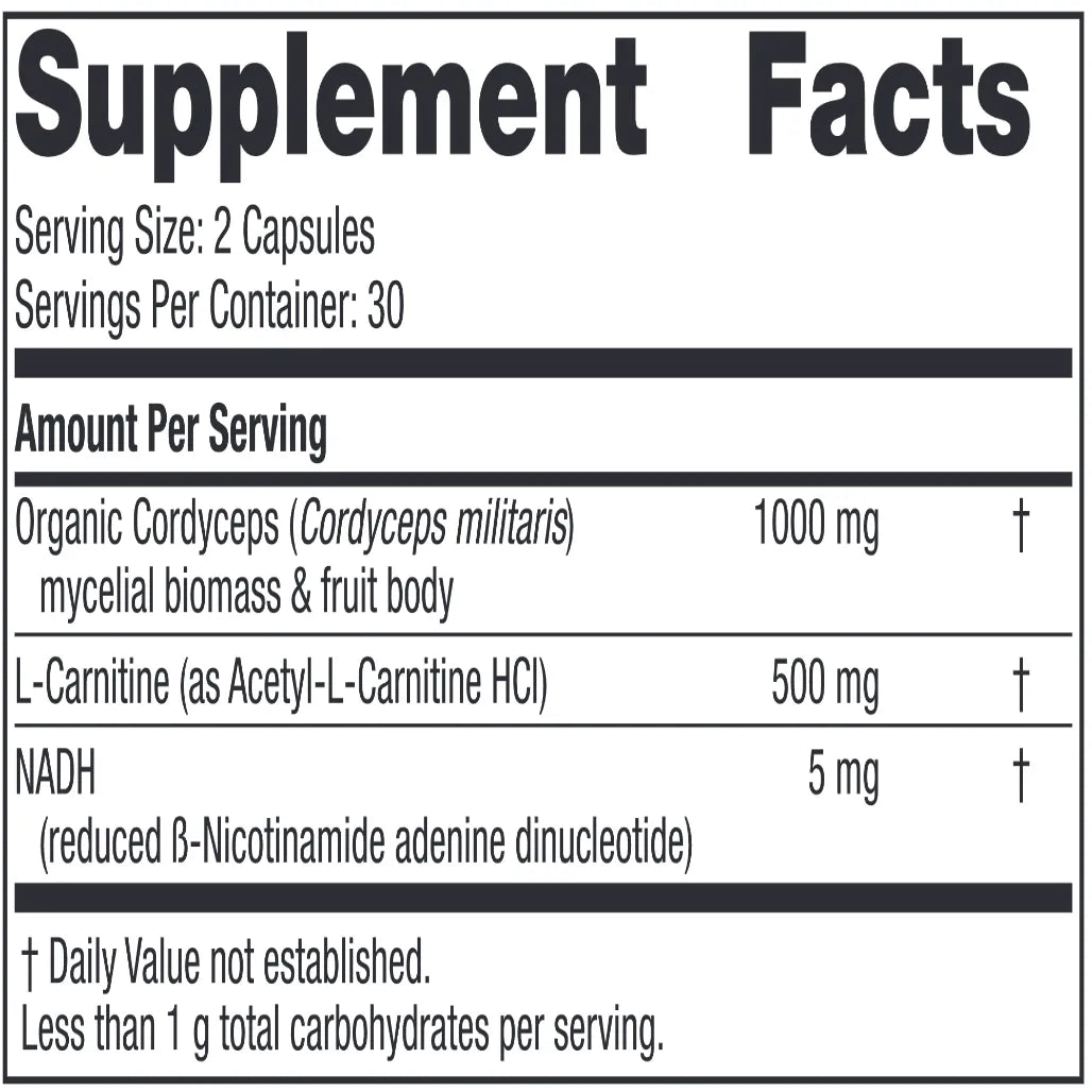 Ingredients of Energy Mushroom Complex - Organic Cordyceps mycelial biomass & fruit body 1000 mg