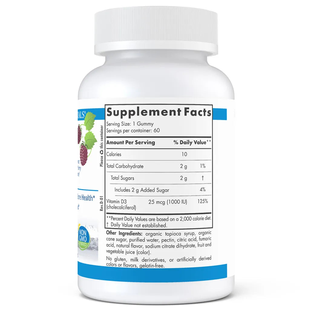 Ingredients of Vitamin D3 Gummies 1000 IU Dietary Supplement - 1000 I.U. of vitamin D3 Per Serving