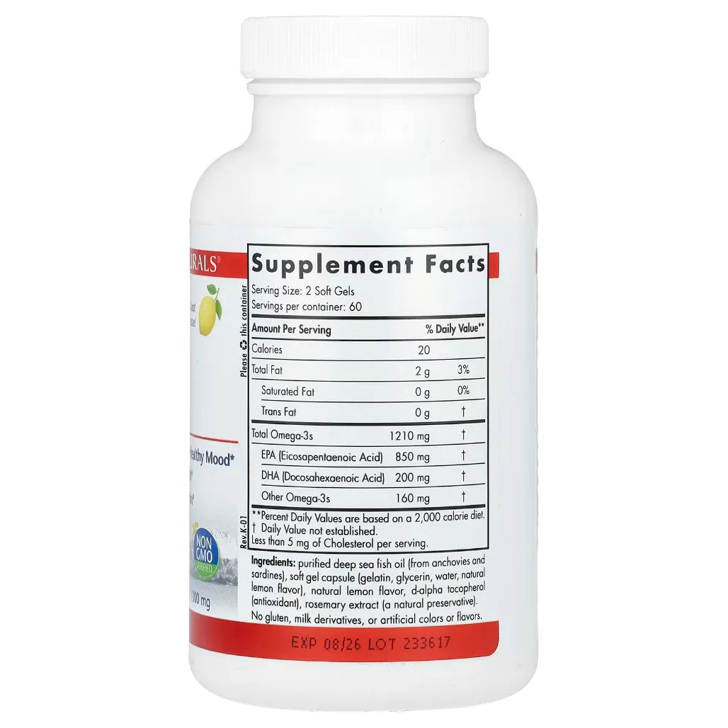 Ingredients of ProEPA Lemon Flavor Dietary Supplement - Omega-3s 1210 mg, EPA 850 mg, DHA 200 mg