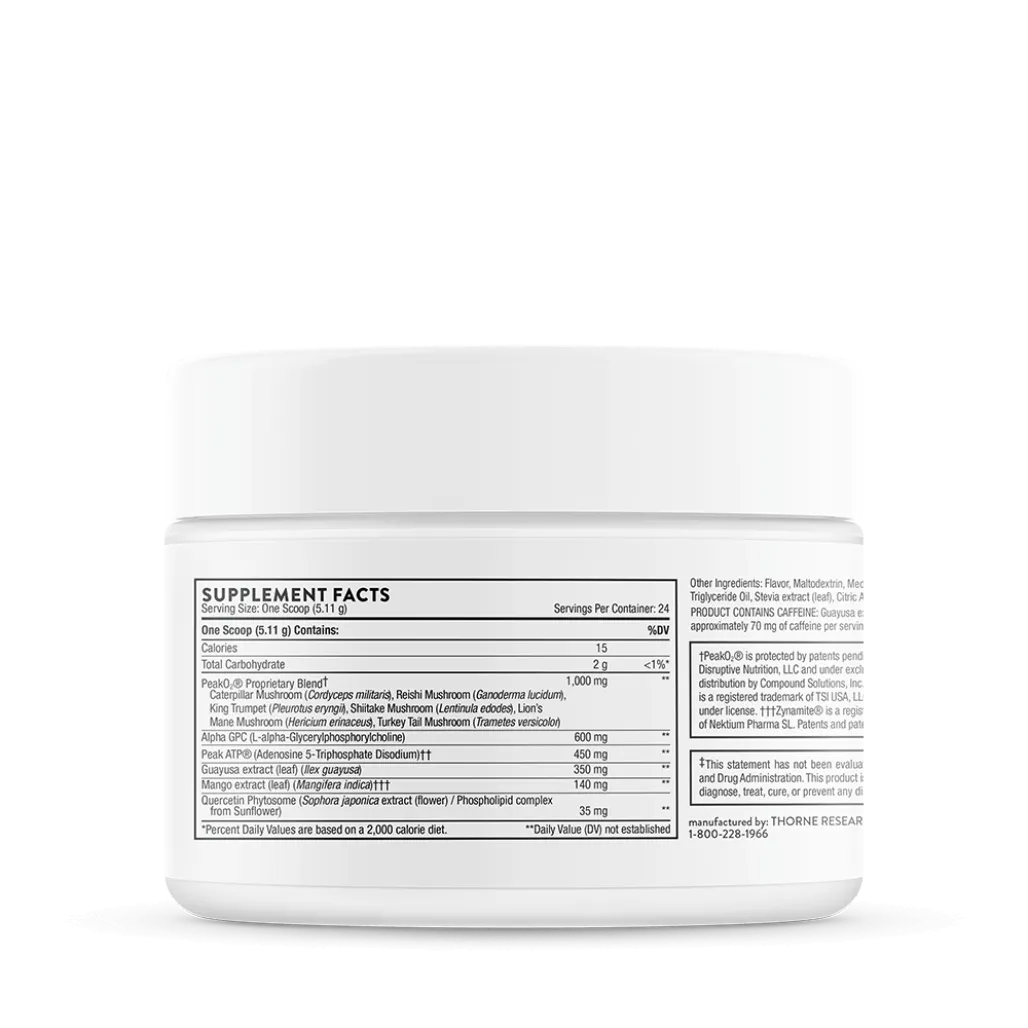 Thorne Pre-Workout Elite 4.32 oz supplement facts