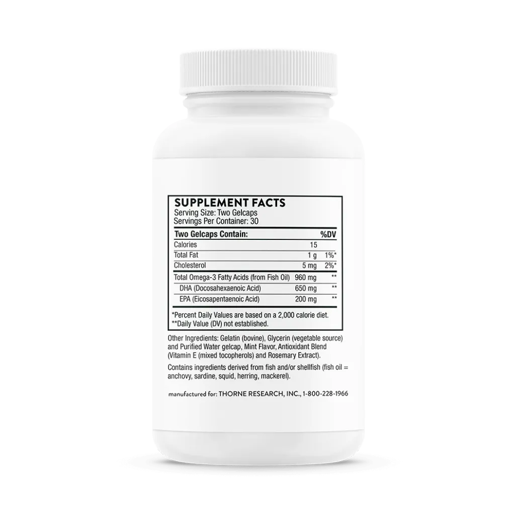 Thorne Prenatal DHA 60 Gelcaps supplement facts