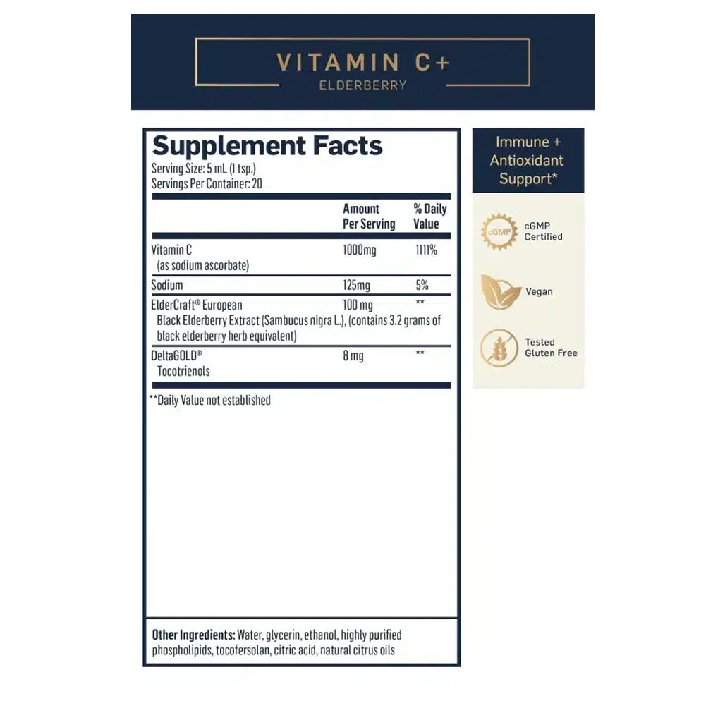 QuickSilver Scientific Liposomal Vitamin C + Elderberry 3.38 oz supplements facts