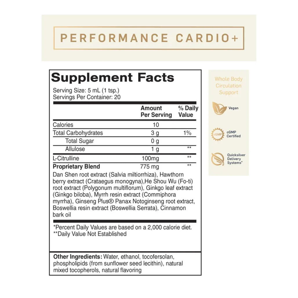 QuickSilver Scientific Performance Cardio+ Ingredients