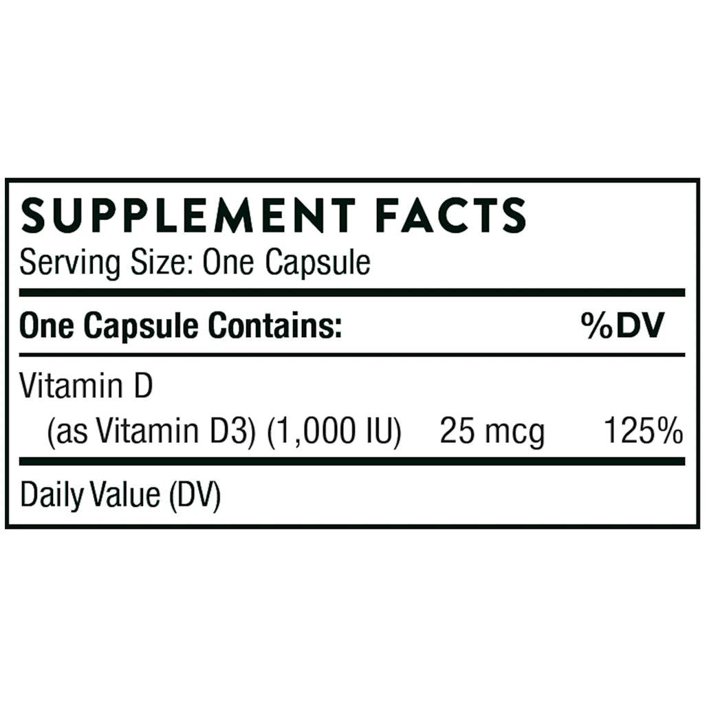 Thorne D-1,000 90 vegcaps supplement facts