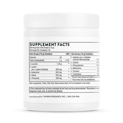 Thorne Amino Complex Berry Powder NSF 8 oz supplement facts