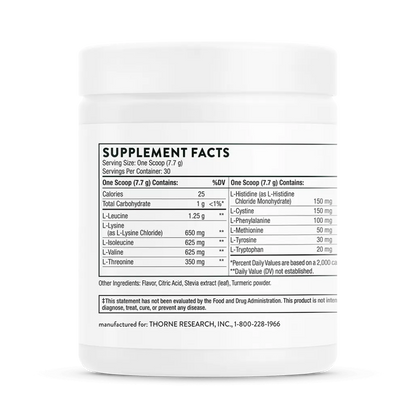 Thorne Amino Complex Lemon NSF 7.7 oz supplement facts