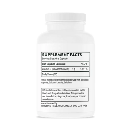 Thorne Ascorbic Acid Vitamin C 60 caps supplement facts