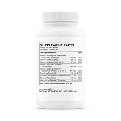 Thorne Basic Nutrients 2/Day 60 vegcaps supplement facts
