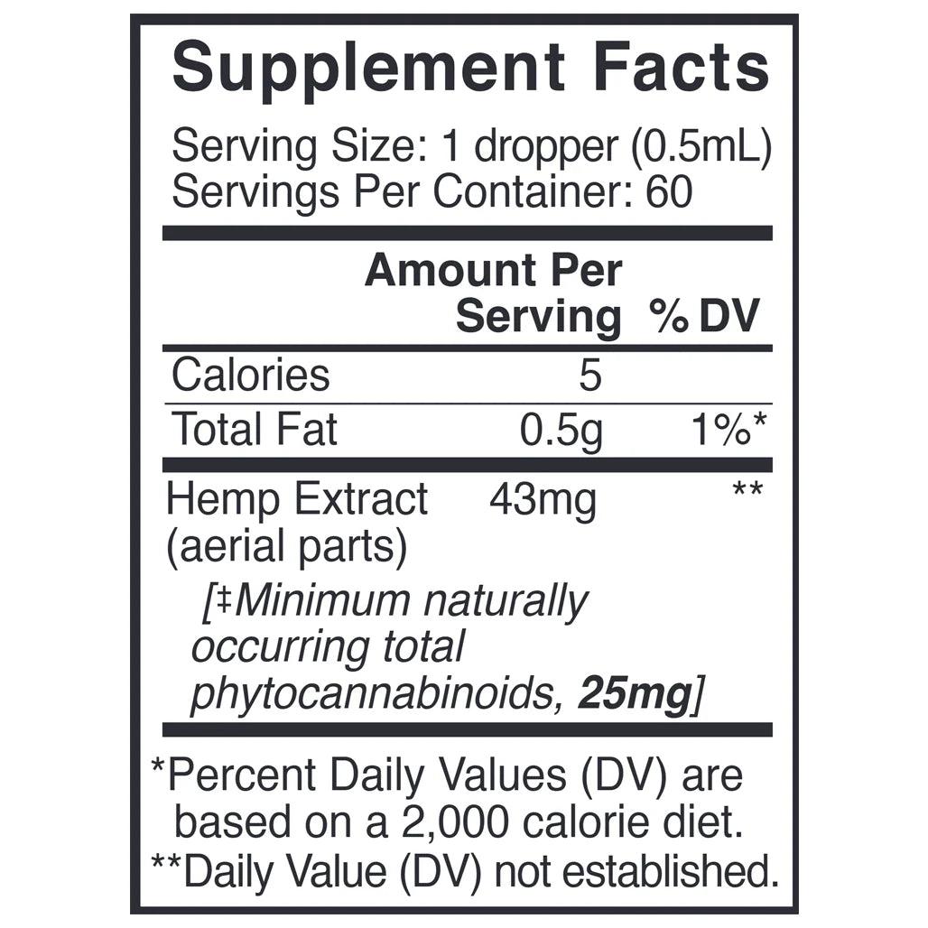 Ingredients of 50 mg Mint Chocolate - hemp extract, organic mint chocolate flavor oil