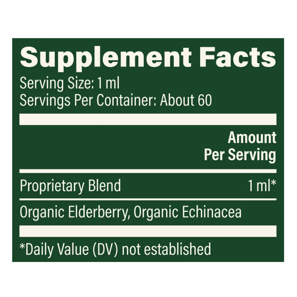 Global Healing Elderberry and Echinacea 2 oz Liquid Supplement Ingredients