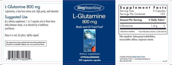 Buy Allergy Research Group Glutamine 800 mg - 250 vegcaps