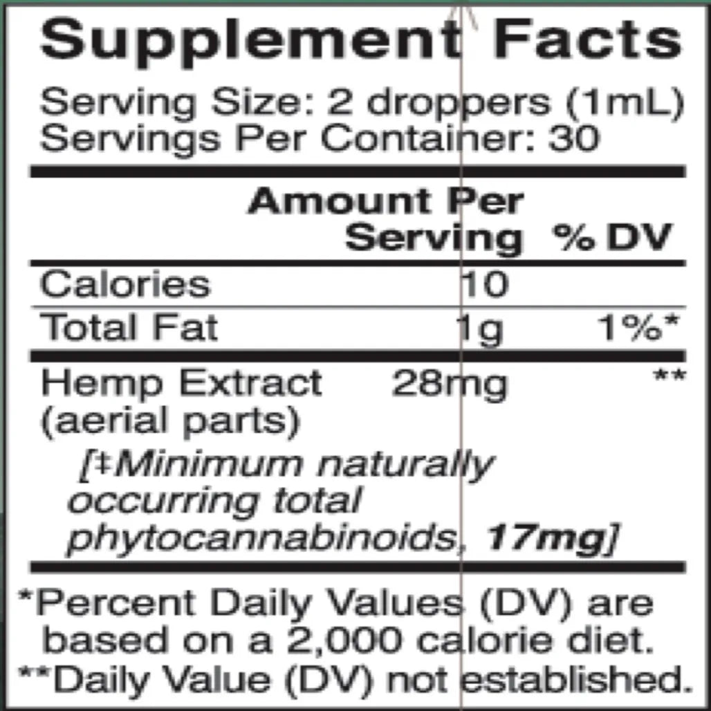 Ingredients of 17mg Mint Chocolate  - hemp extract, organic mint chocolate flavor oil, fractionated coconut oil