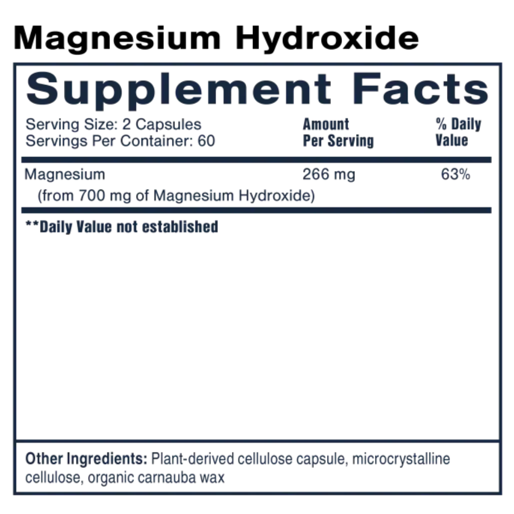 Quicksilver Scientific Magnesium Hydroxide Capsules 120 caps supplements facts