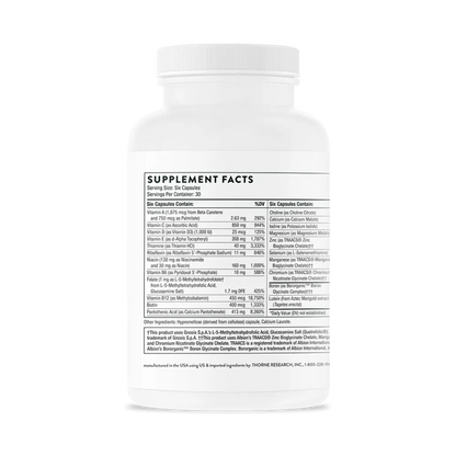 Thorne Men's Multi 50+ without CU FE 180 caps supplement facts