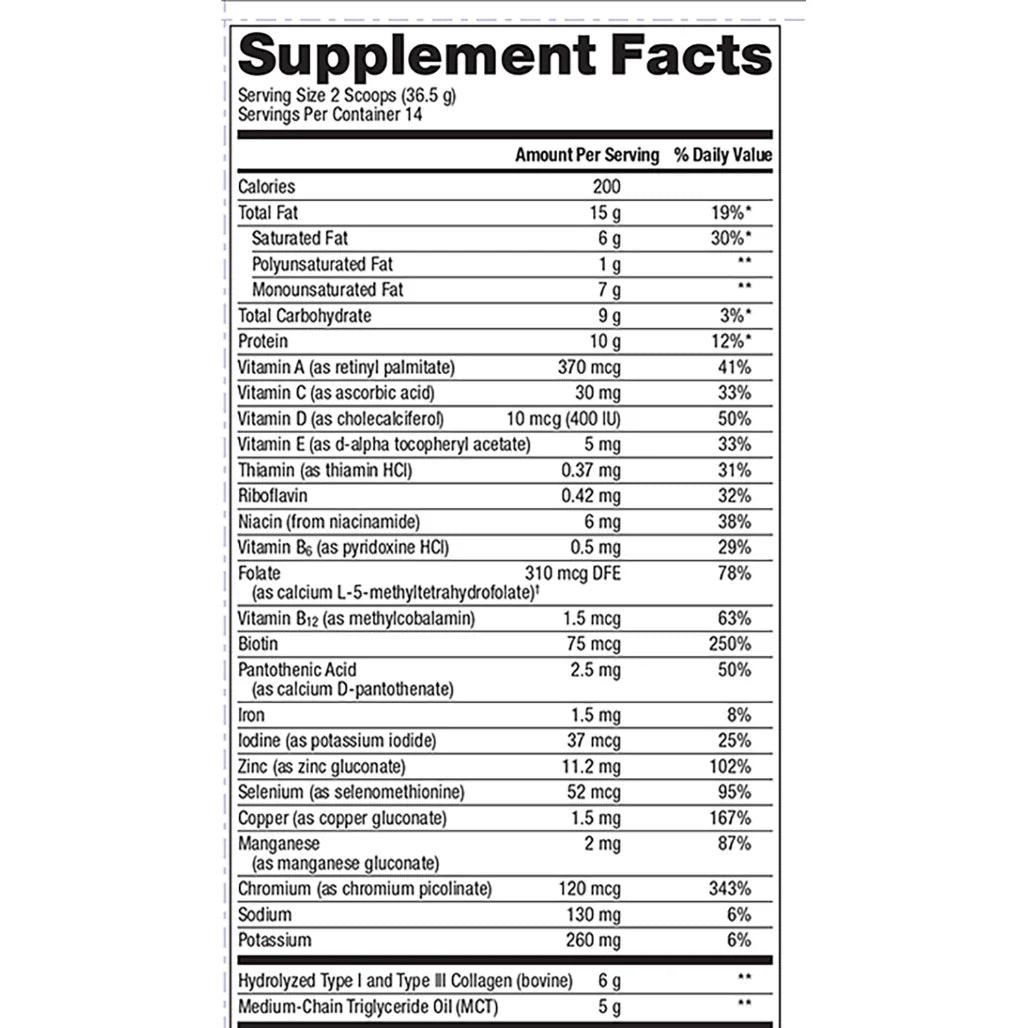 Metagenics Ketogenic Collagen Vanilla Supplement Facts