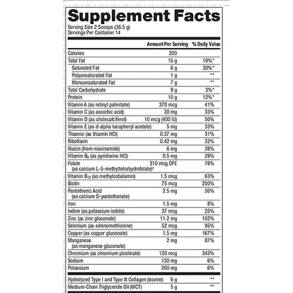 Metagenics Ketogenic Collagen Vanilla Supplement Facts