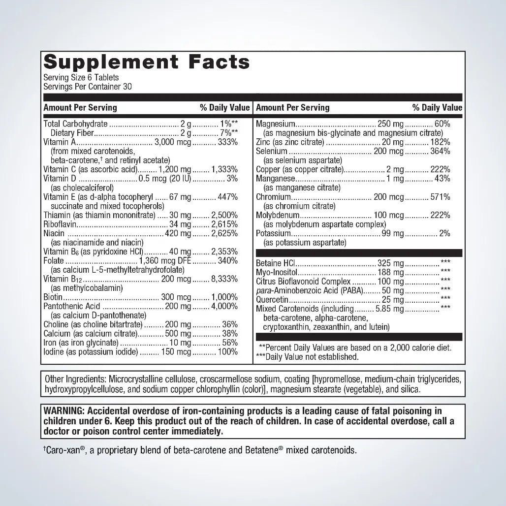 Broad spectrum vitamin and mineral formula to support overall health