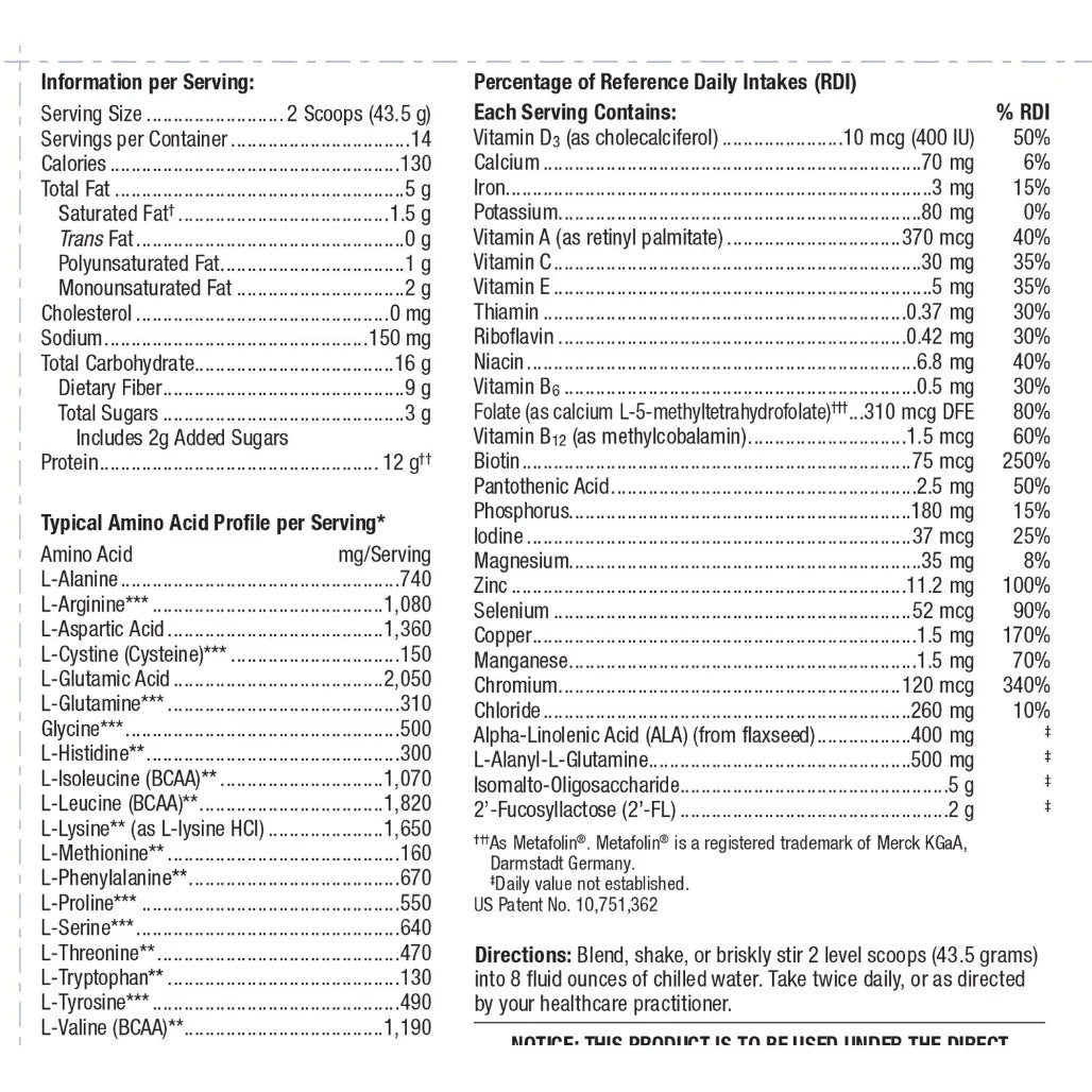Metagenics UltraGI Replenish Vanilla supplement facts