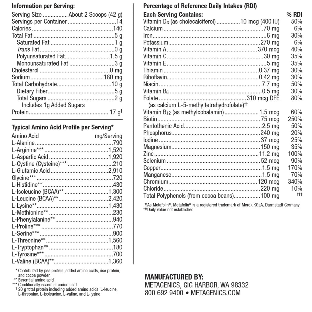 Metagenics UltraMeal Advanced Protein Dutch Chocolate supplement facts
