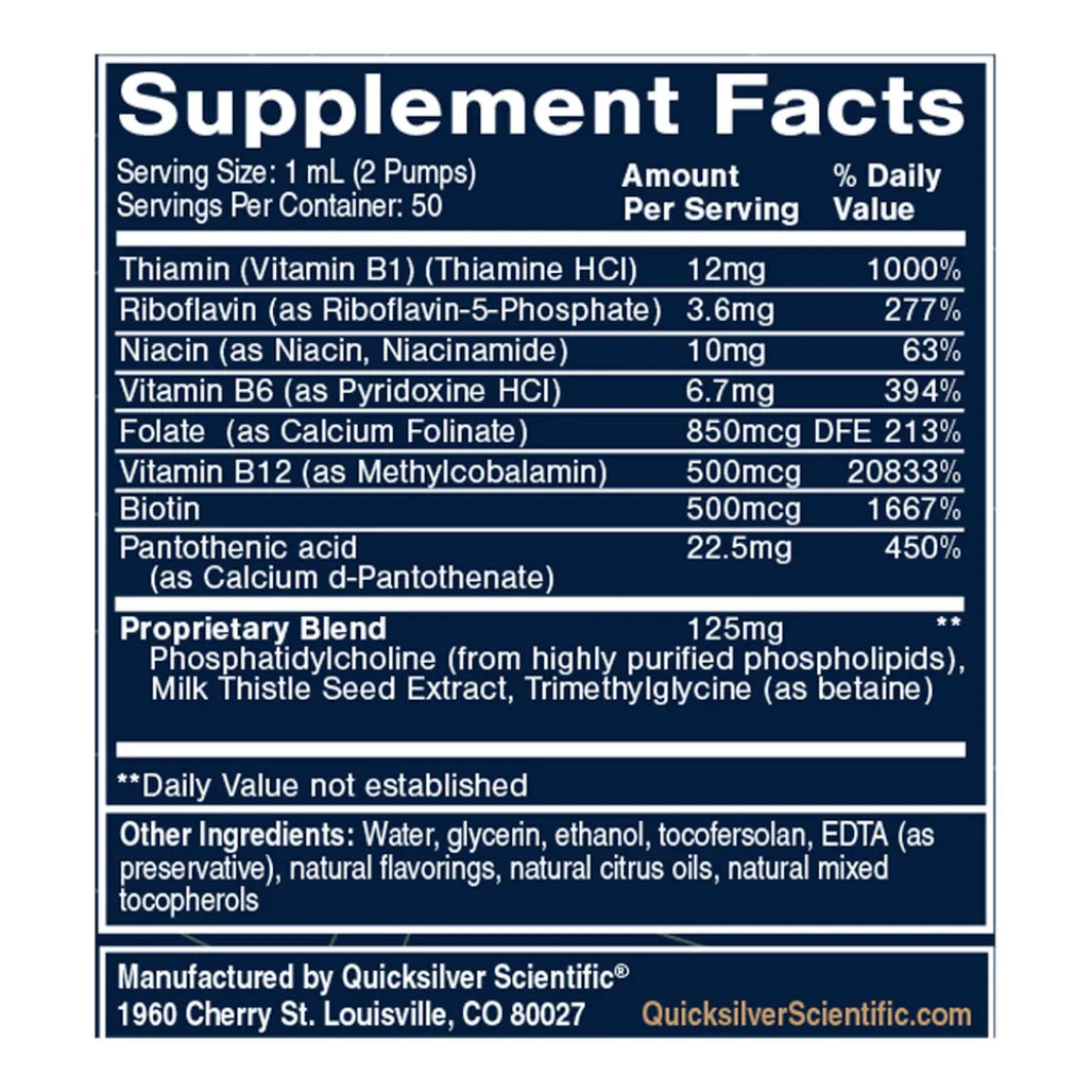 QuickSilver Scientific Liposomal Methyl B-Complex + Lemon Raspberry Ingredients