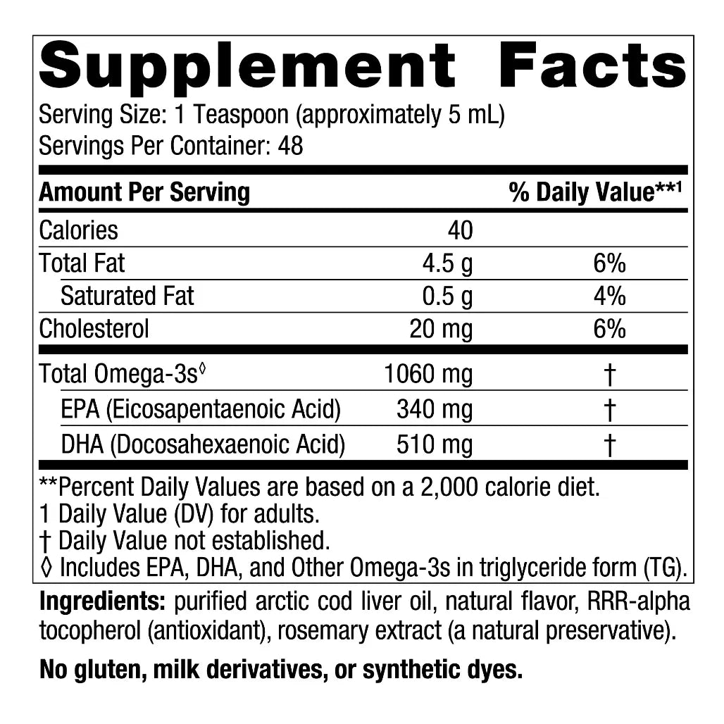 ingredients Nordic Naturals Arctic Cod Liver Oil Orange - Support Brain and Nervous System