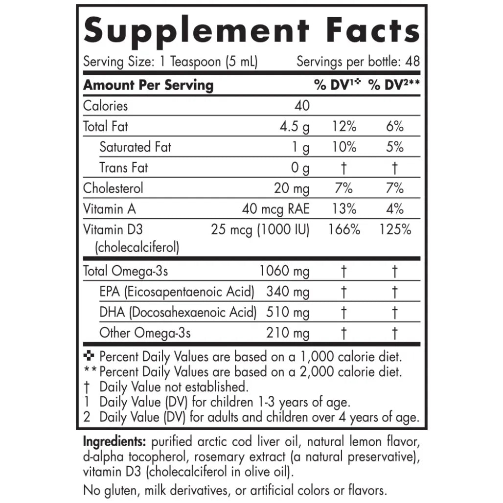 ingredients of Nordic Naturals Arctic-D Cod Liver Oil Lemon - Support Heart Health