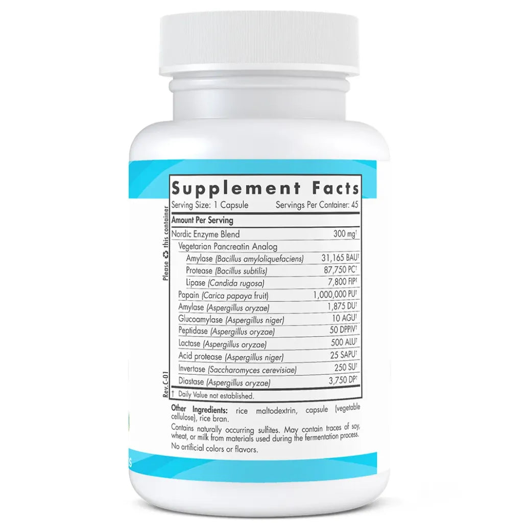 Ingredients of Digestive Enzymes Dietary Supplement - Nordic Enzyme Blend 300 mg, Vegetarian Pancreatin Analog