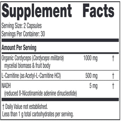 Ingredients of Energy Mushroom Complex - Organic Cordyceps mycelial biomass & fruit body 1000 mg