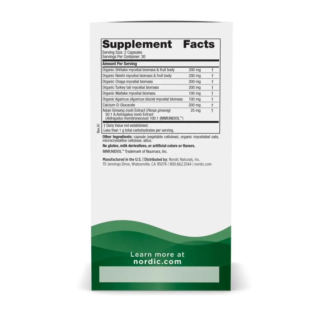 Ingredients of Immune Mushroom Complex Dietary Supplement - Organic Shiitake mycelial biomass & fruit body 200 mg