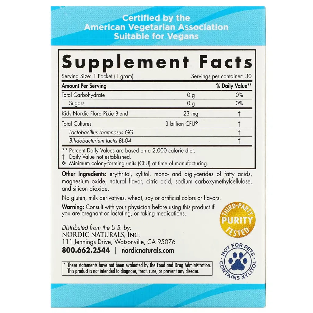 Ingredients of Kids Probiotic Pixies Dietary Supplement - Kids Nordic Flora Pixie Blend 23 mg, Total Cultures 3 billion0 CFU