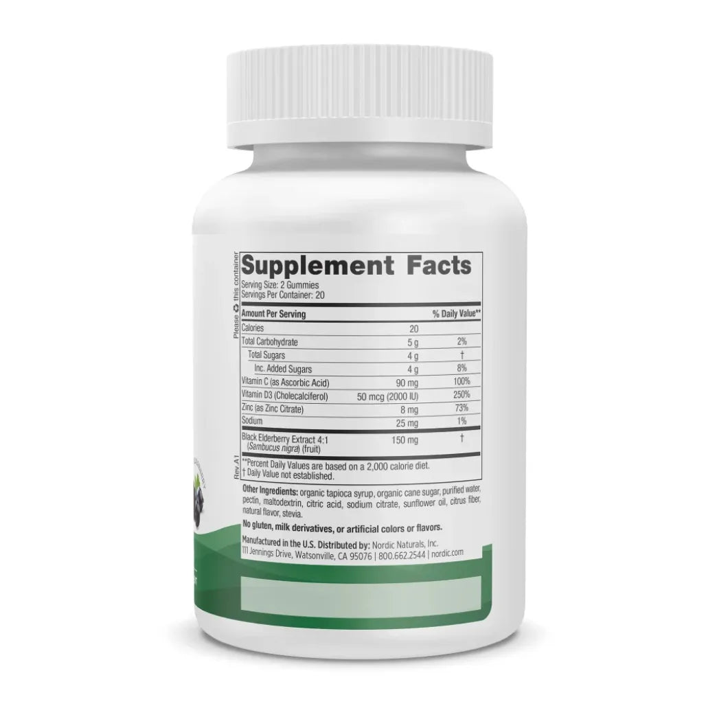 Ingredients of Nordic Immune Gummies Dietary Supplement - Vitamin C, D3, Zinc, Sodium