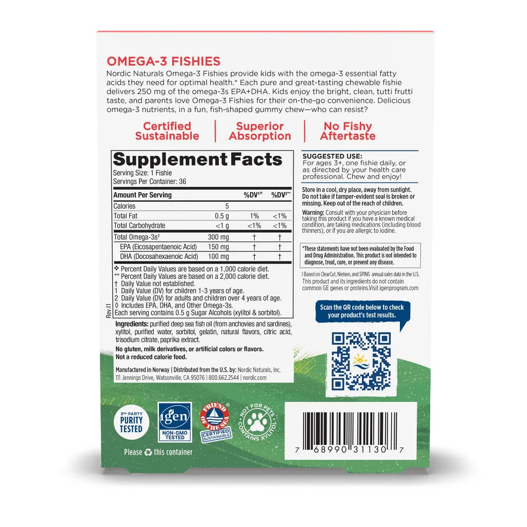 Ingredients  and Benefits of Nordic Omega-3 Fishies - 36 Gummies | Nordic Naturals | Support Immune Function