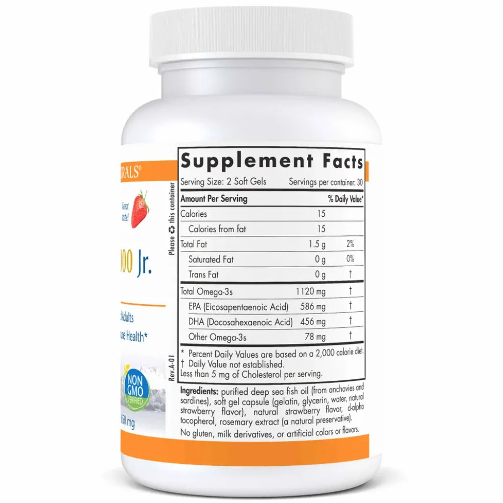Ingredients of ProOmega 2000 Jr Dietary Supplement - Omega-3s 1120 mg, EPA 586 mg, DHA 456 mg