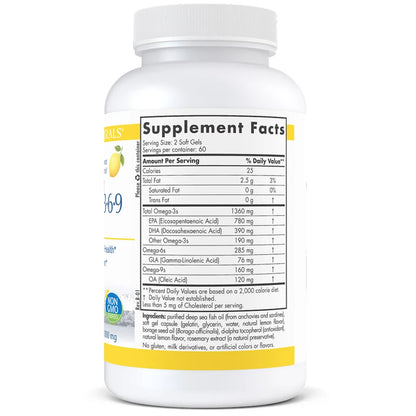 Ingredients of ProOmega 3.6.9 Dietary Supplement - Omega-3s 1360 mg, EPA 780 mg, DHA 390 mg