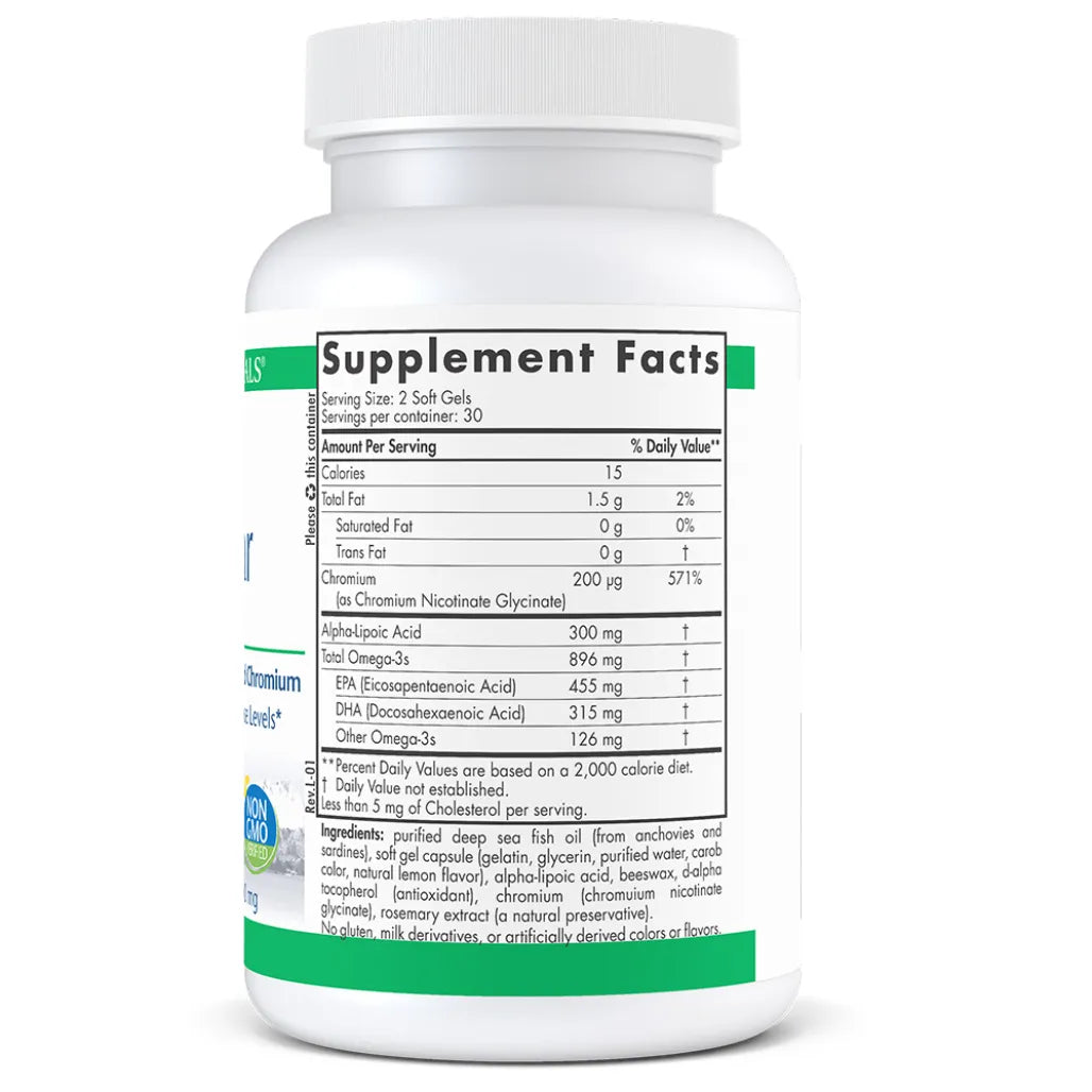 Ingredients of ProOmega Blood Sugar Dietary Supplement - Chromium, Alpha-Lipoic Acid, Omega 3, DHA, EPA