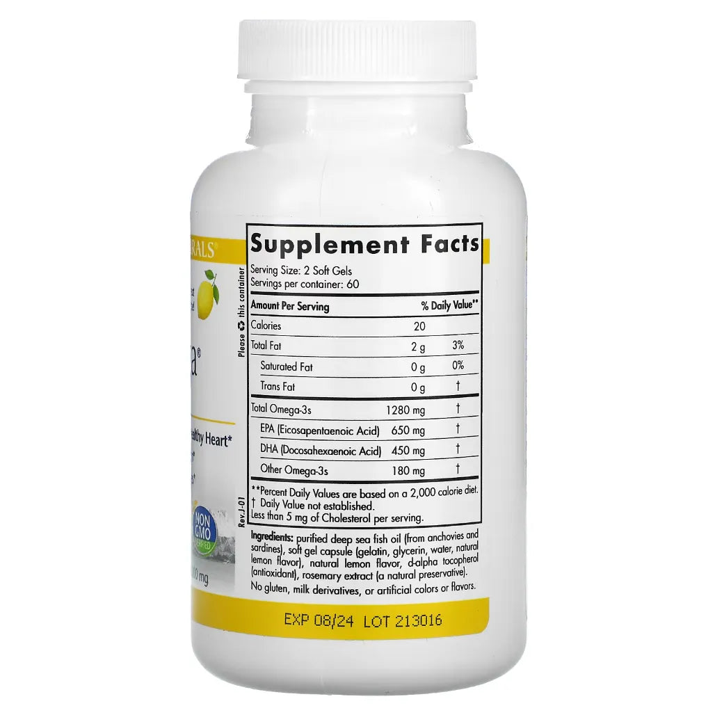 Ingredients of ProOmega Lemon Dietary Supplement - Omega-3s 1280 mg, EPA 650 mg, DHA 450 mg