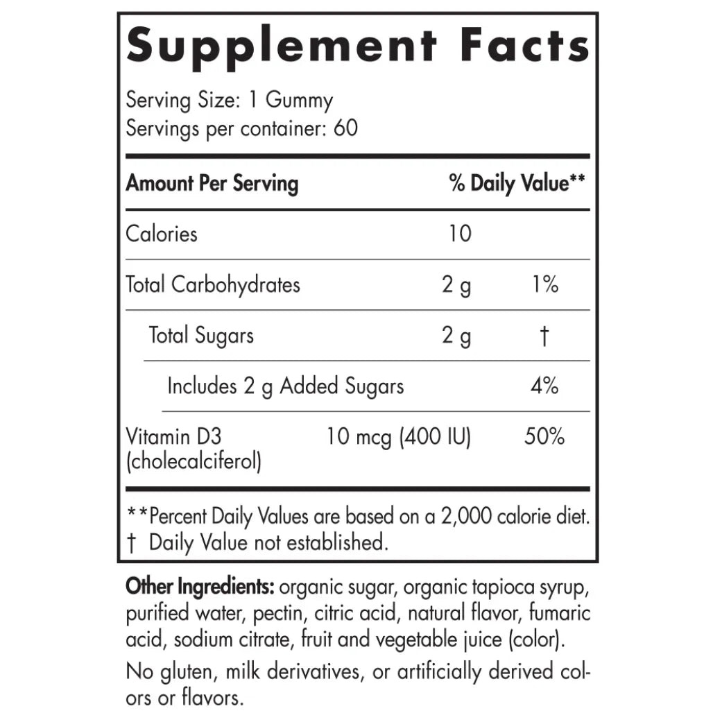 Ingredients of Vitamin D3 Kids by Dietary Supplement - Vitamin D3, Sugars 2 g