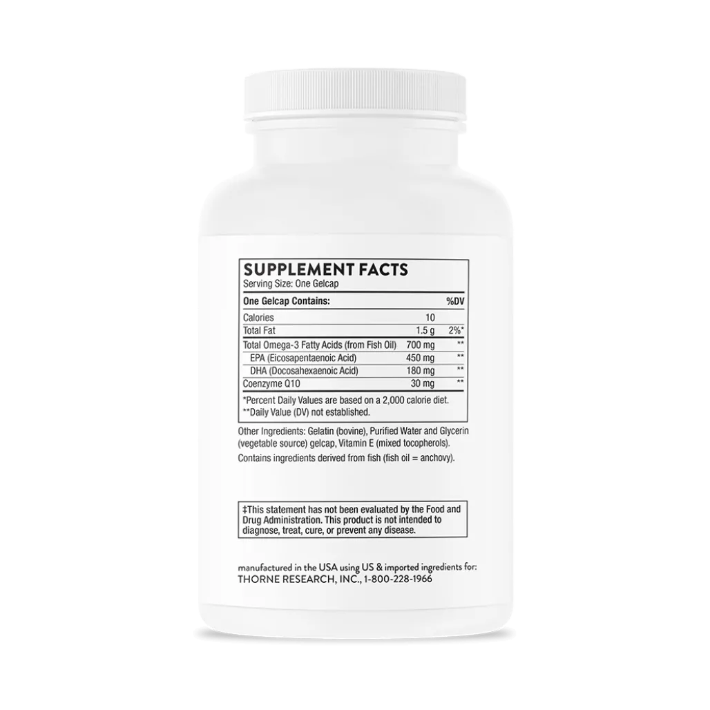 Thorne Omega-3 with CoQ10 90 gelcaps supplement facts