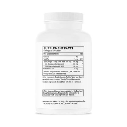 Thorne Omega-3 with CoQ10 90 gelcaps supplement facts