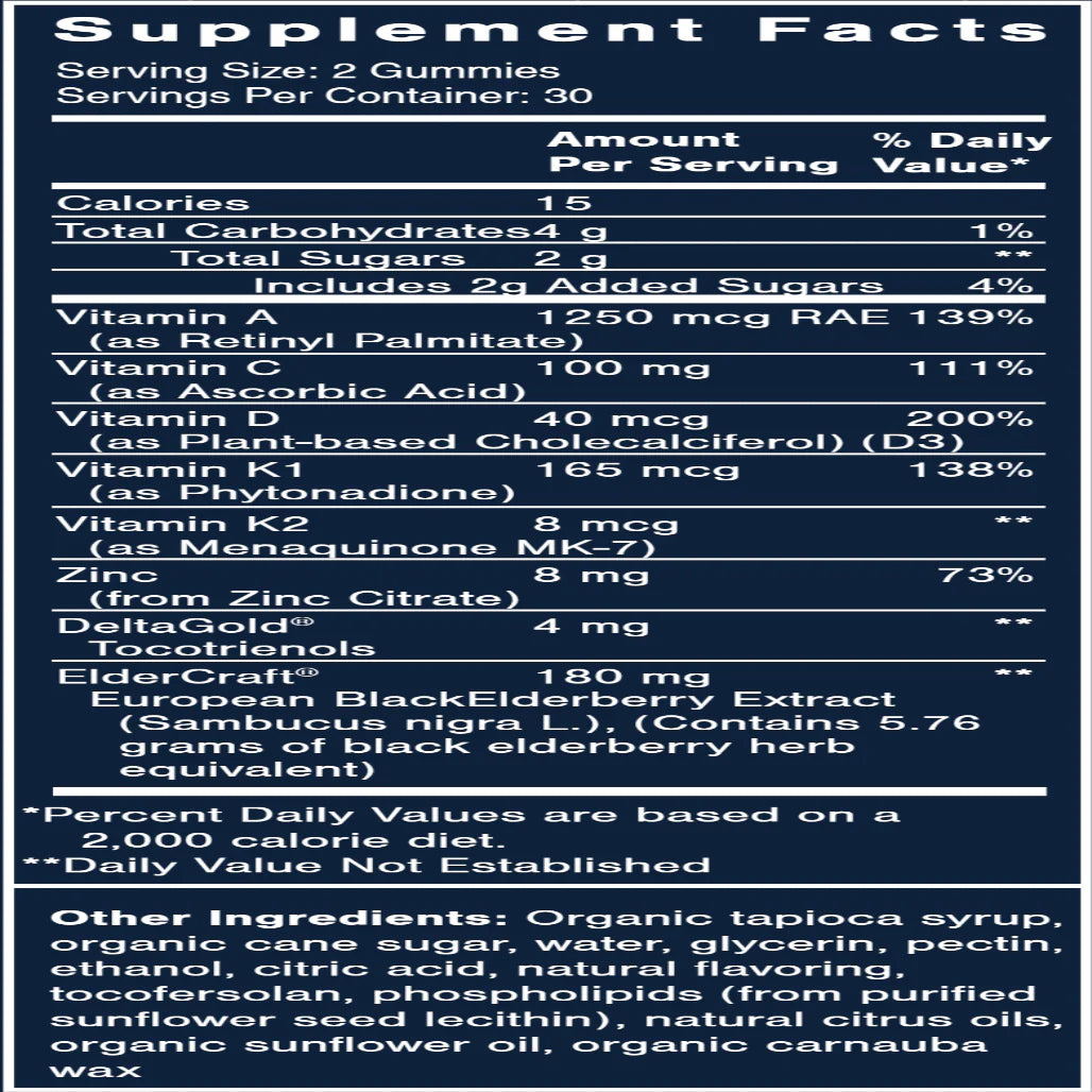 QuickSilver Scientific Daily Immune Gummies supplements facts