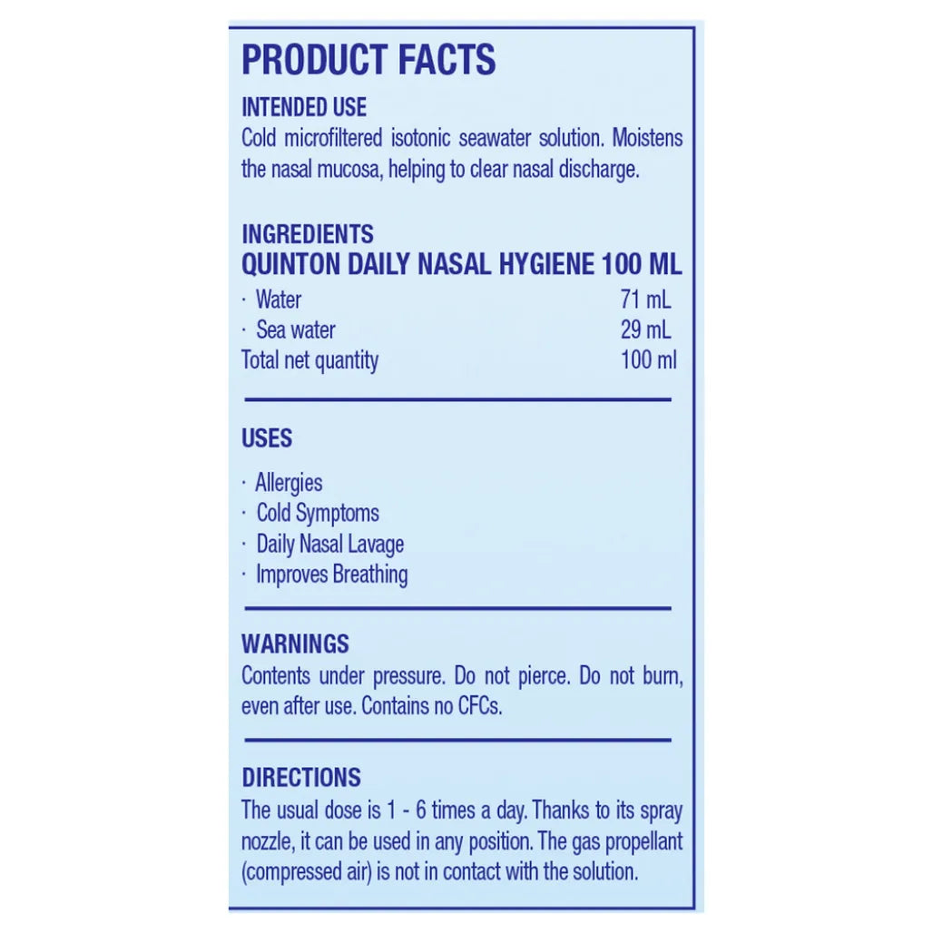 QuickSilver Scientific Quinton Daily Nasal-Isotonic 100ml Use and Warnings