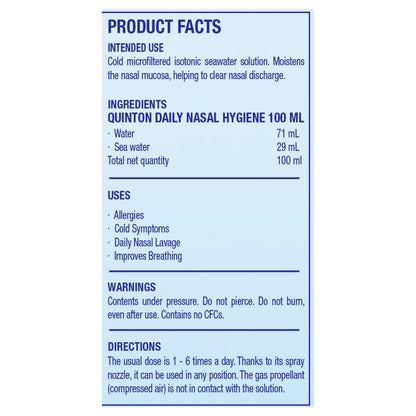 QuickSilver Scientific Quinton Daily Nasal-Isotonic 100ml Use and Warnings