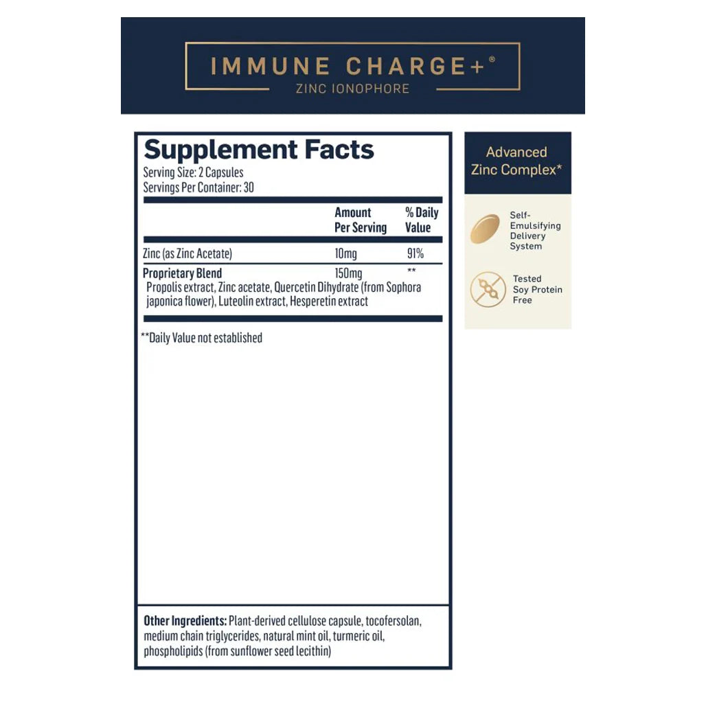 QuickSilver Scientific Immune Charge+ Zinc Ionophore 60 caps supplement facts