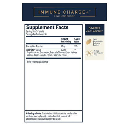 QuickSilver Scientific Immune Charge+ Zinc Ionophore 60 caps supplement facts