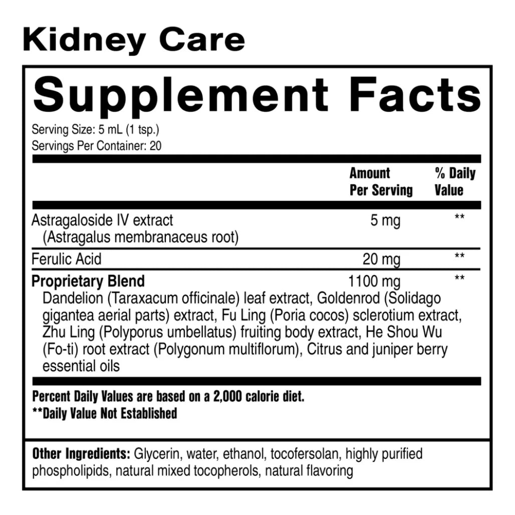 QuickSilver Scientific Kidney Care Kidney and Lymphatic Drainage 3.38 oz supplements facts